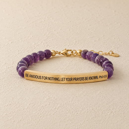 "Be Anxious For Nothing, Let Your Prayers Be Known Phil 4:6 " Engraved Bar Beaded Bracelet (Copy)
