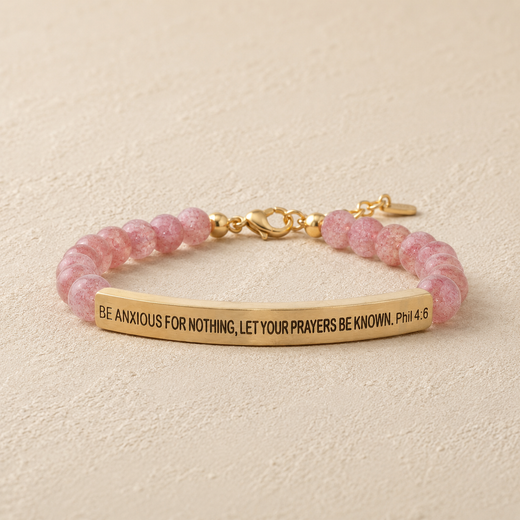 "Be Anxious For Nothing, Let Your Prayers Be Known Phil 4:6 " Engraved Bar Beaded Bracelet (Copy)
