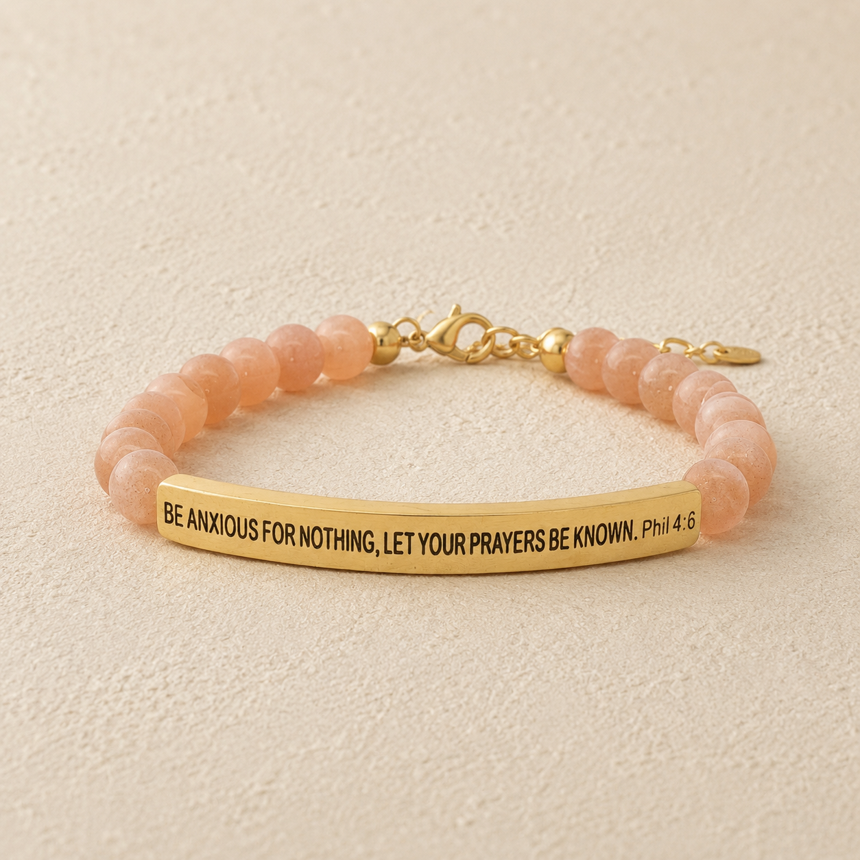 "Be Anxious For Nothing, Let Your Prayers Be Known Phil 4:6 " Engraved Bar Beaded Bracelet (Copy)