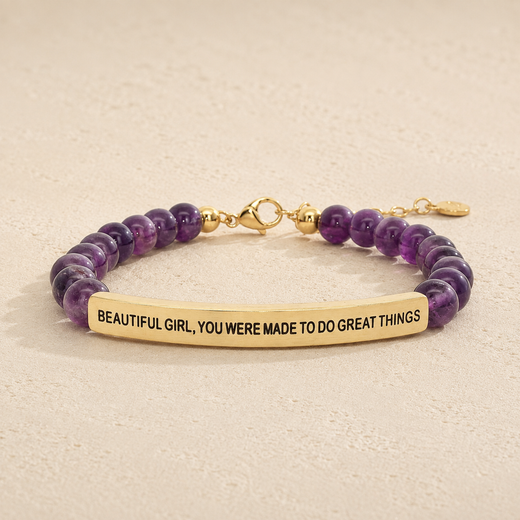 Beautiful Girl, You Were Made to Do Great Things" Engraved Bar Beaded Bracelet