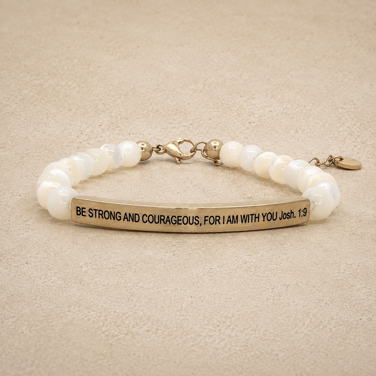 "Be Strong and Courageous For I Am With You Josh 1:9" Engraved Bar Beaded Bracelet