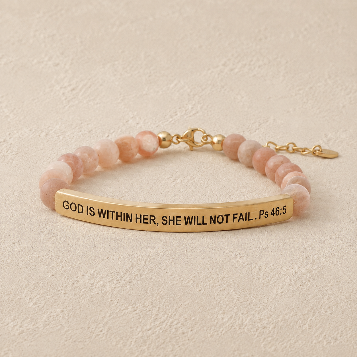 "God Is Within Her, She Will Not Fail Ps 46:5" Engraved Bar Beaded Bracelet
