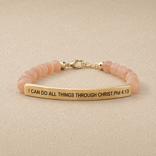 "I Can Do All Things Phil 4:13" Engraved Bar Beaded Bracelet