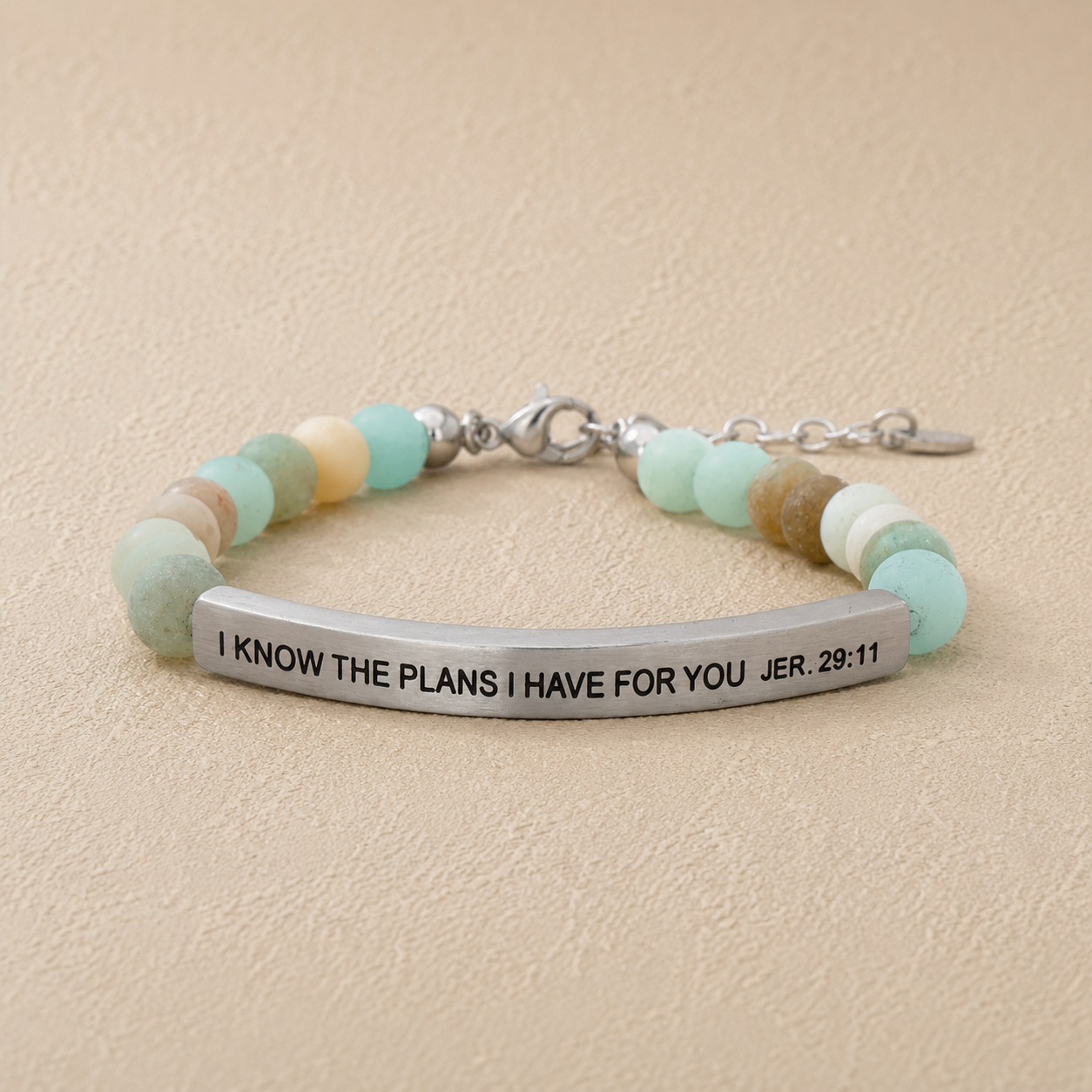 "I Know The Plans I Have For You Jer 29:11" Engraved Bar Beaded Bracelet