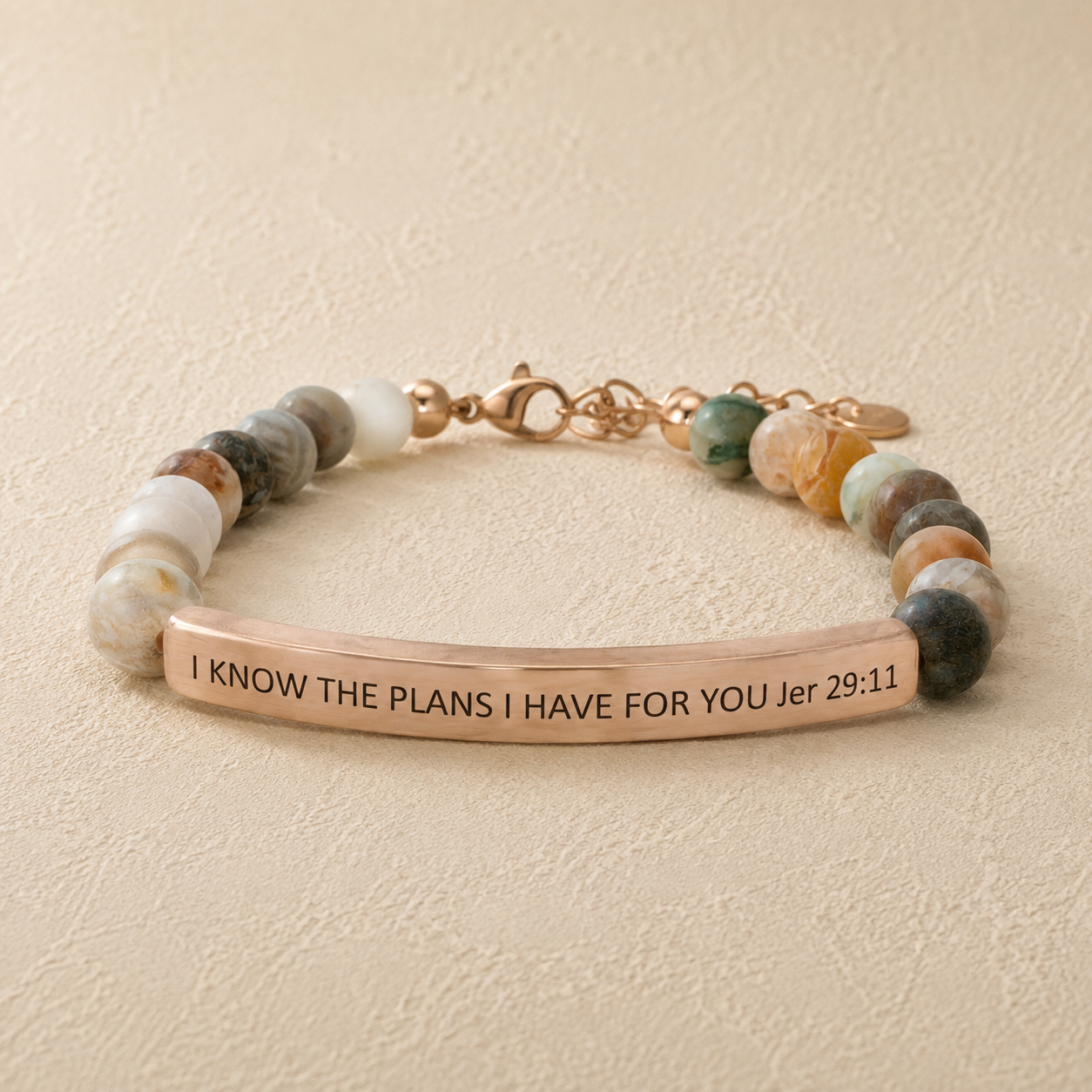 "I Know The Plans I Have For You Jer 29:11" Engraved Bar Beaded Bracelet