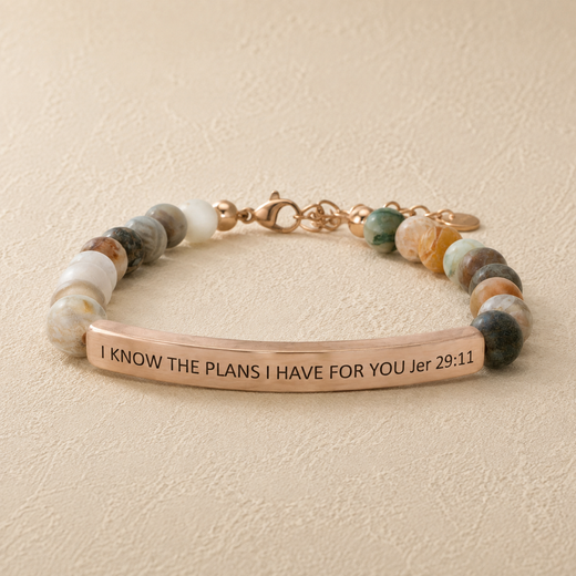 "I Know The Plans I Have For You Jer 29:11" Engraved Bar Beaded Bracelet