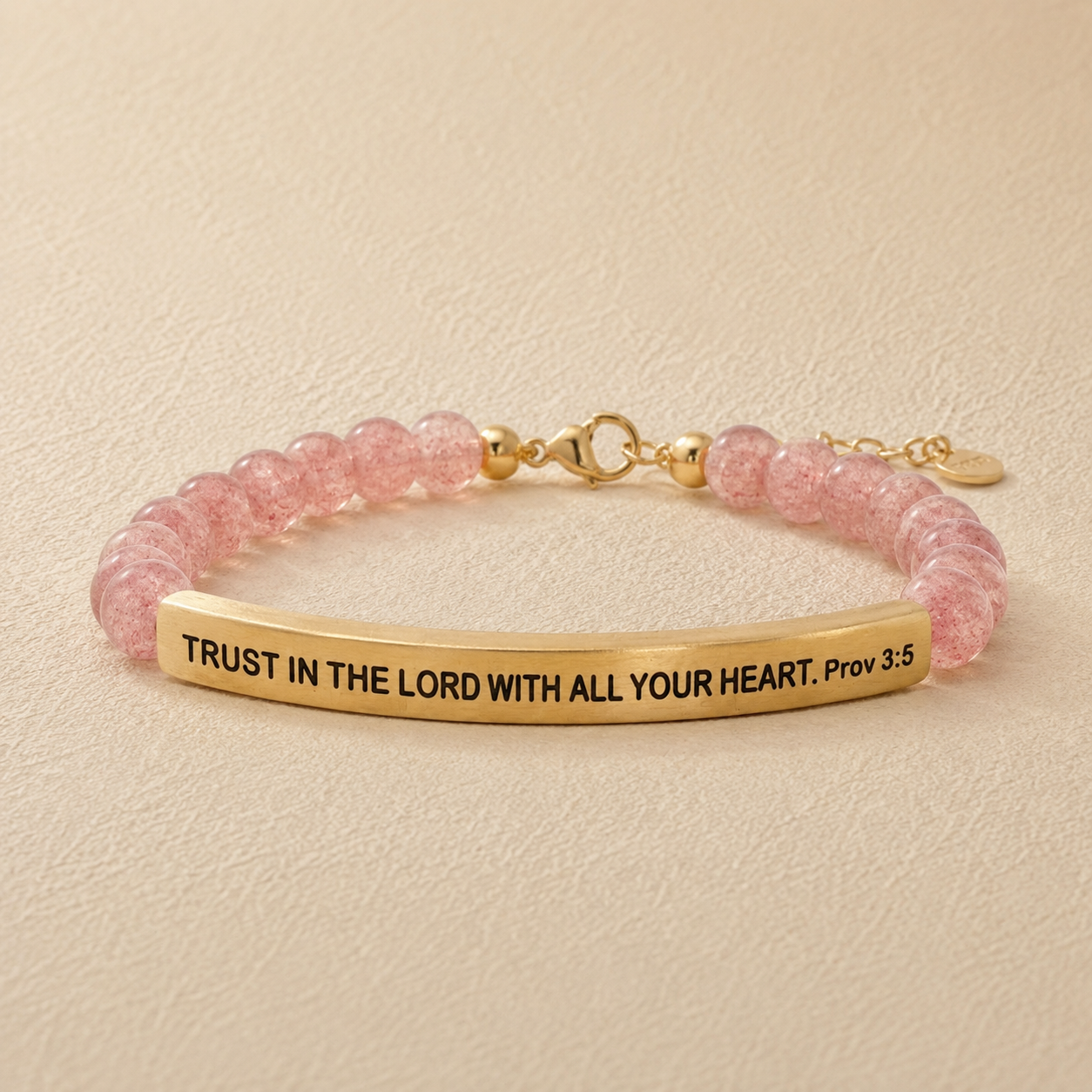 "Trust In The Lord With All Your Heart Prov 3:5" Engraved Bar Beaded Bracelet