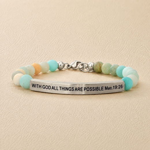 "With God All Things Are Possible Matt 19:26" Engraved Bar Beaded Bracelet