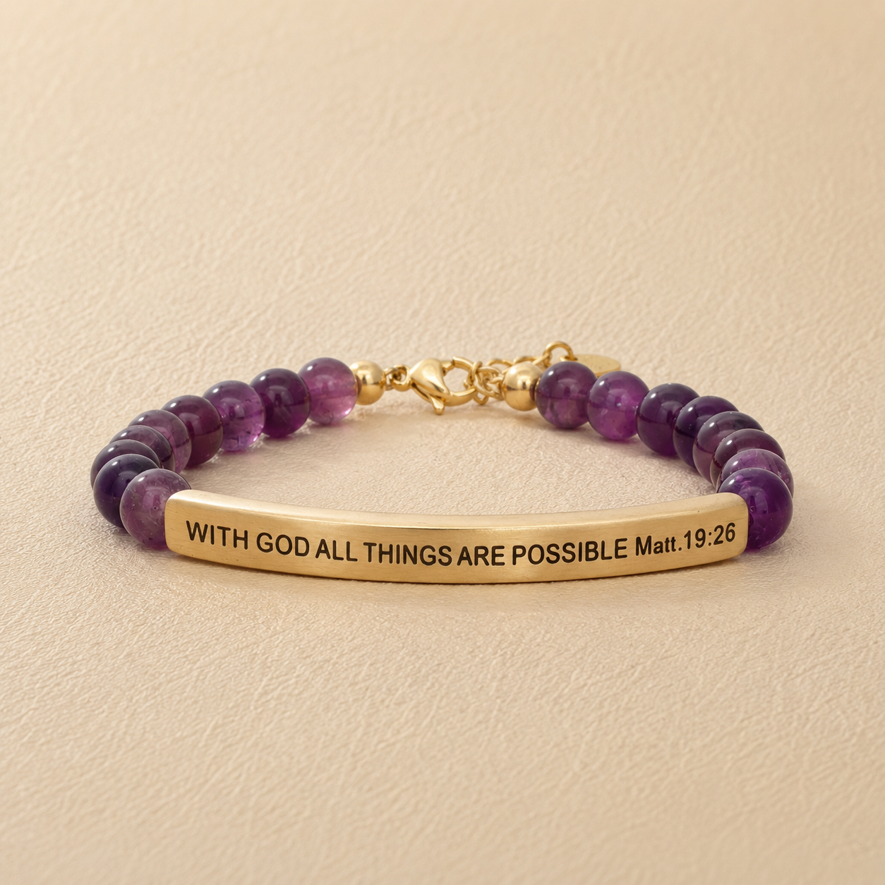 "With God All Things Are Possible Matt 19:26" Engraved Bar Beaded Bracelet