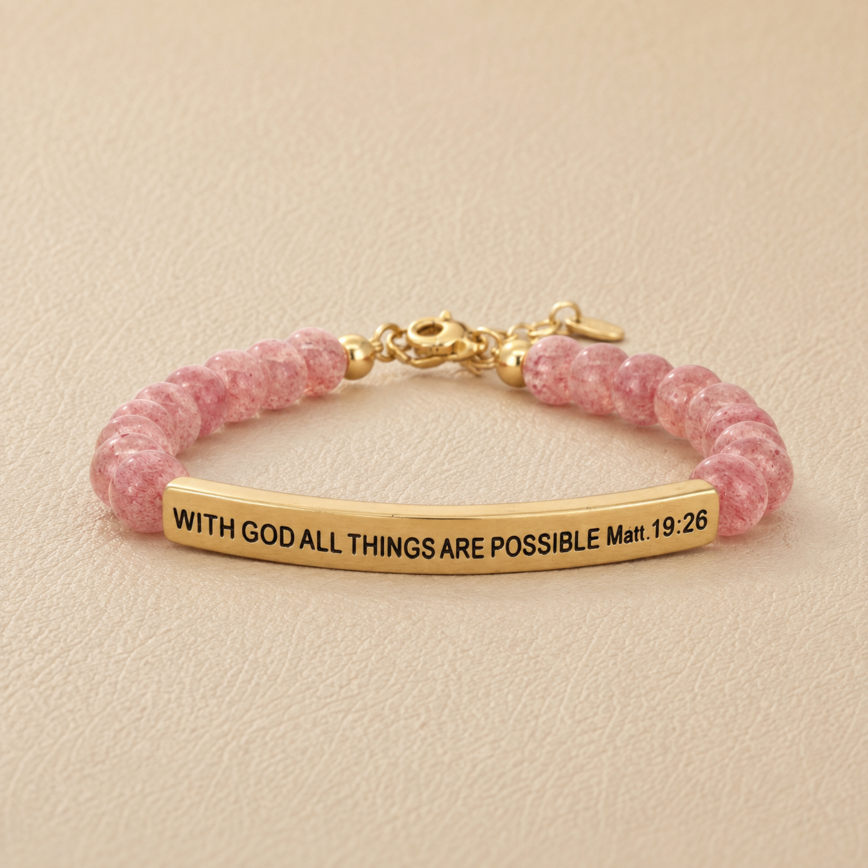 "With God All Things Are Possible Matt 19:26" Engraved Bar Beaded Bracelet