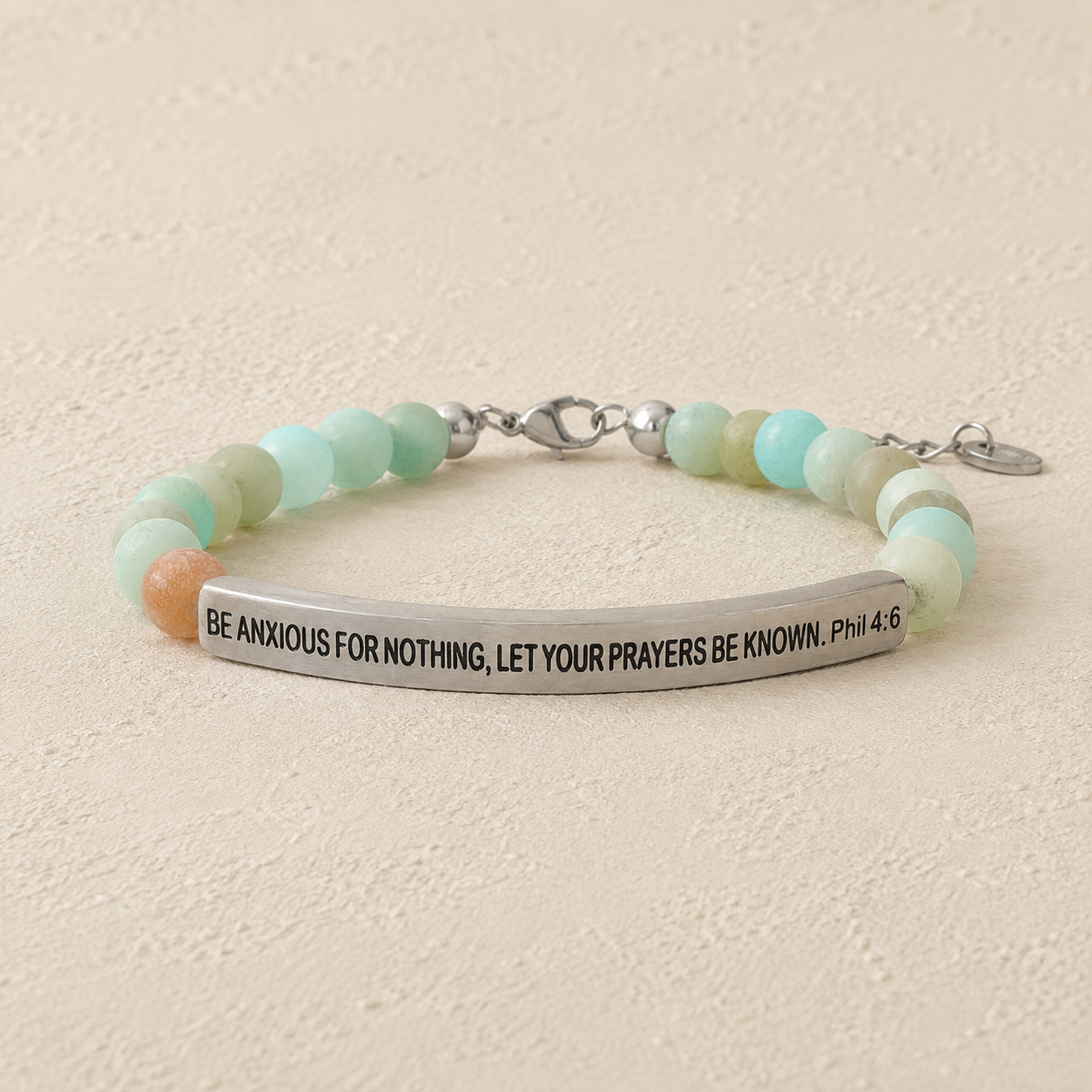 "Be Anxious For Nothing, Let Your Prayers Be Known Phil 4:6 " Engraved Bar Beaded Bracelet (Copy)