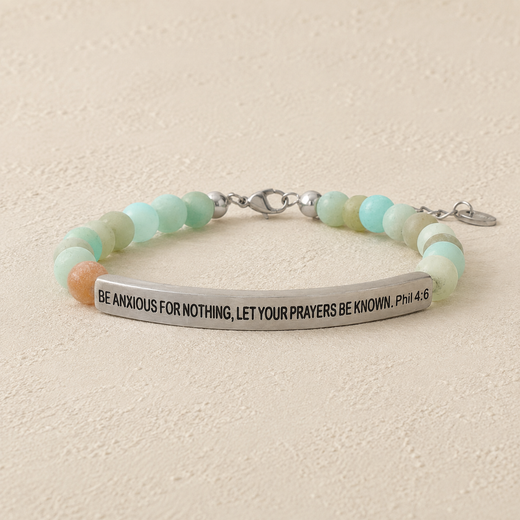 "Be Anxious For Nothing, Let Your Prayers Be Known Phil 4:6 " Engraved Bar Beaded Bracelet (Copy)