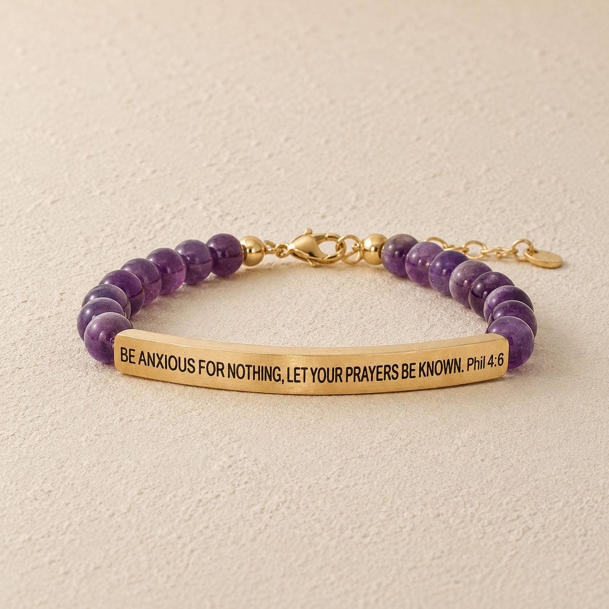 "Be Anxious For Nothing, Let Your Prayers Be Known Phil 4:6 " Engraved Bar Beaded Bracelet (Copy)