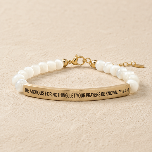 "Be Anxious For Nothing, Let Your Prayers Be Known Phil 4:6 " Engraved Bar Beaded Bracelet (Copy)