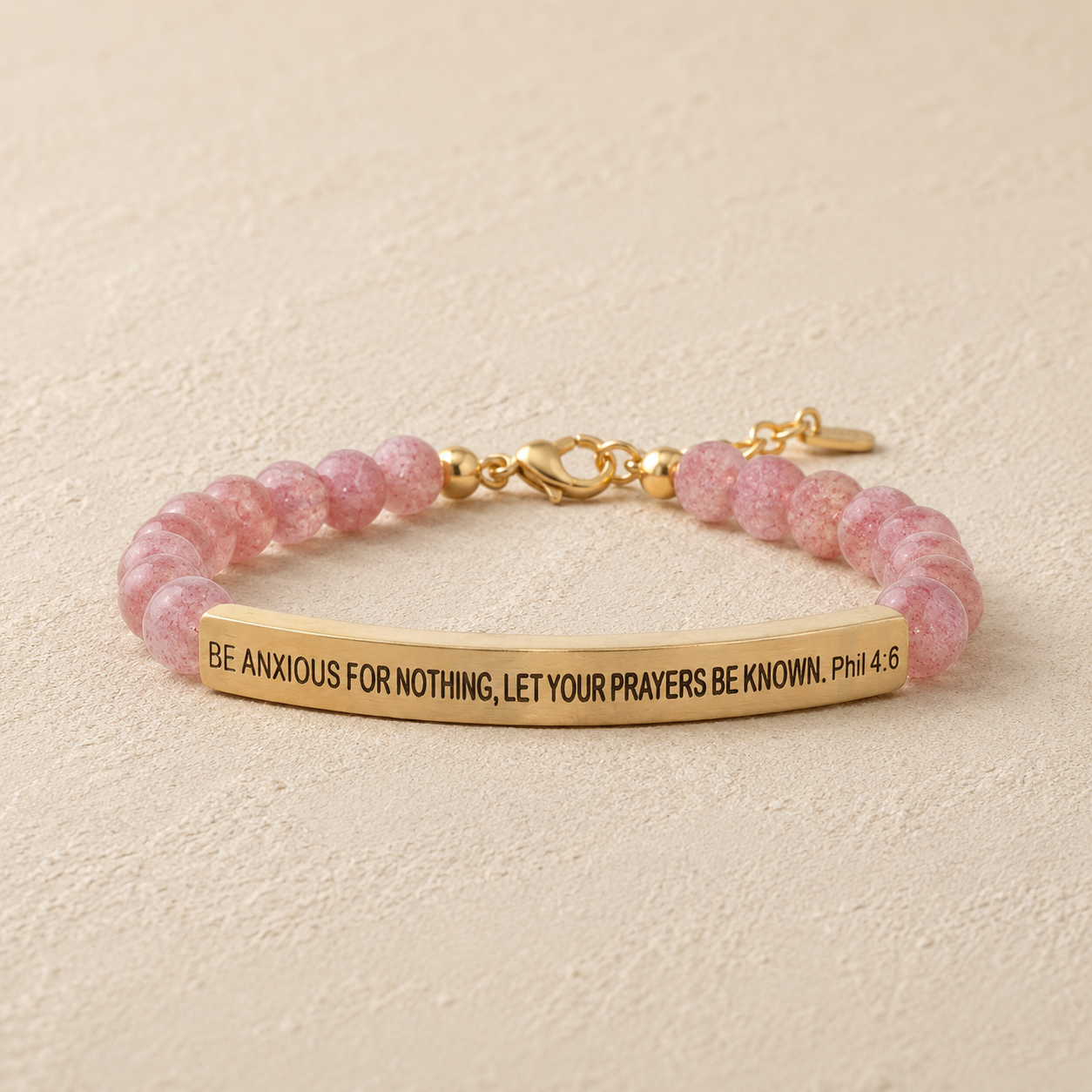 "Be Anxious For Nothing, Let Your Prayers Be Known Phil 4:6 " Engraved Bar Beaded Bracelet (Copy)