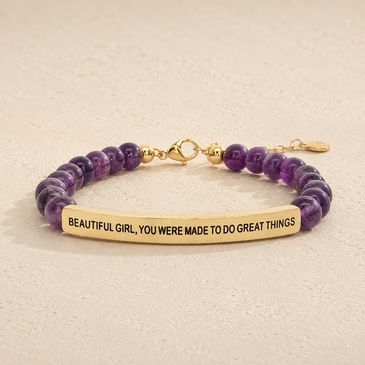 Beautiful Girl, You Were Made to Do Great Things" Engraved Bar Beaded Bracelet