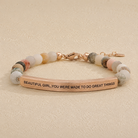 Beautiful Girl, You Were Made to Do Great Things" Engraved Bar Beaded Bracelet