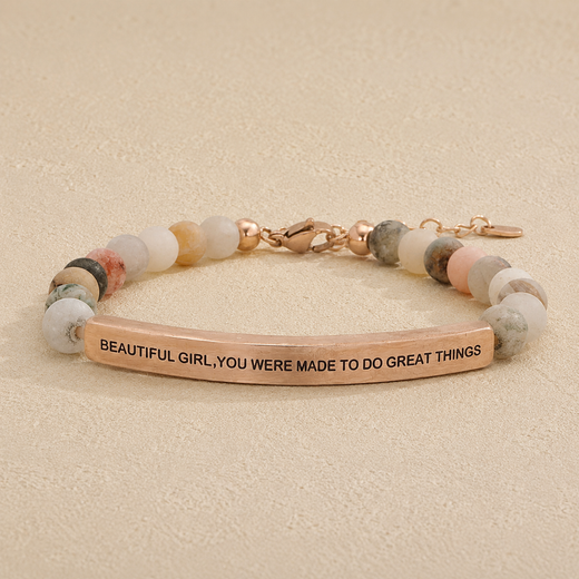 Beautiful Girl, You Were Made to Do Great Things" Engraved Bar Beaded Bracelet
