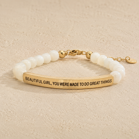 Beautiful Girl, You Were Made to Do Great Things" Engraved Bar Beaded Bracelet