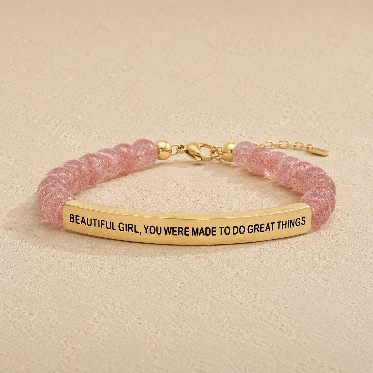 Beautiful Girl, You Were Made to Do Great Things" Engraved Bar Beaded Bracelet