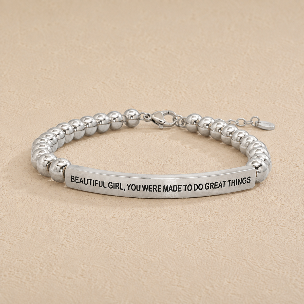 Beautiful Girl, You Were Made to Do Great Things" Engraved Bar Beaded Bracelet