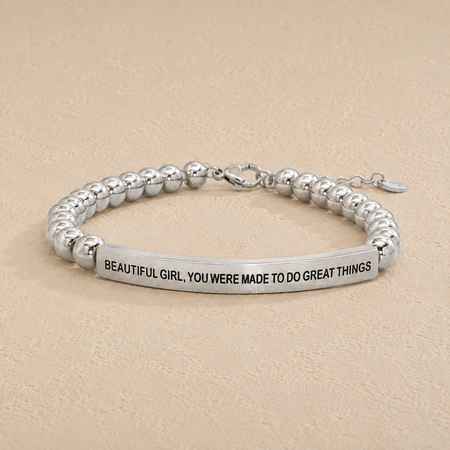 Beautiful Girl, You Were Made to Do Great Things" Engraved Bar Beaded Bracelet