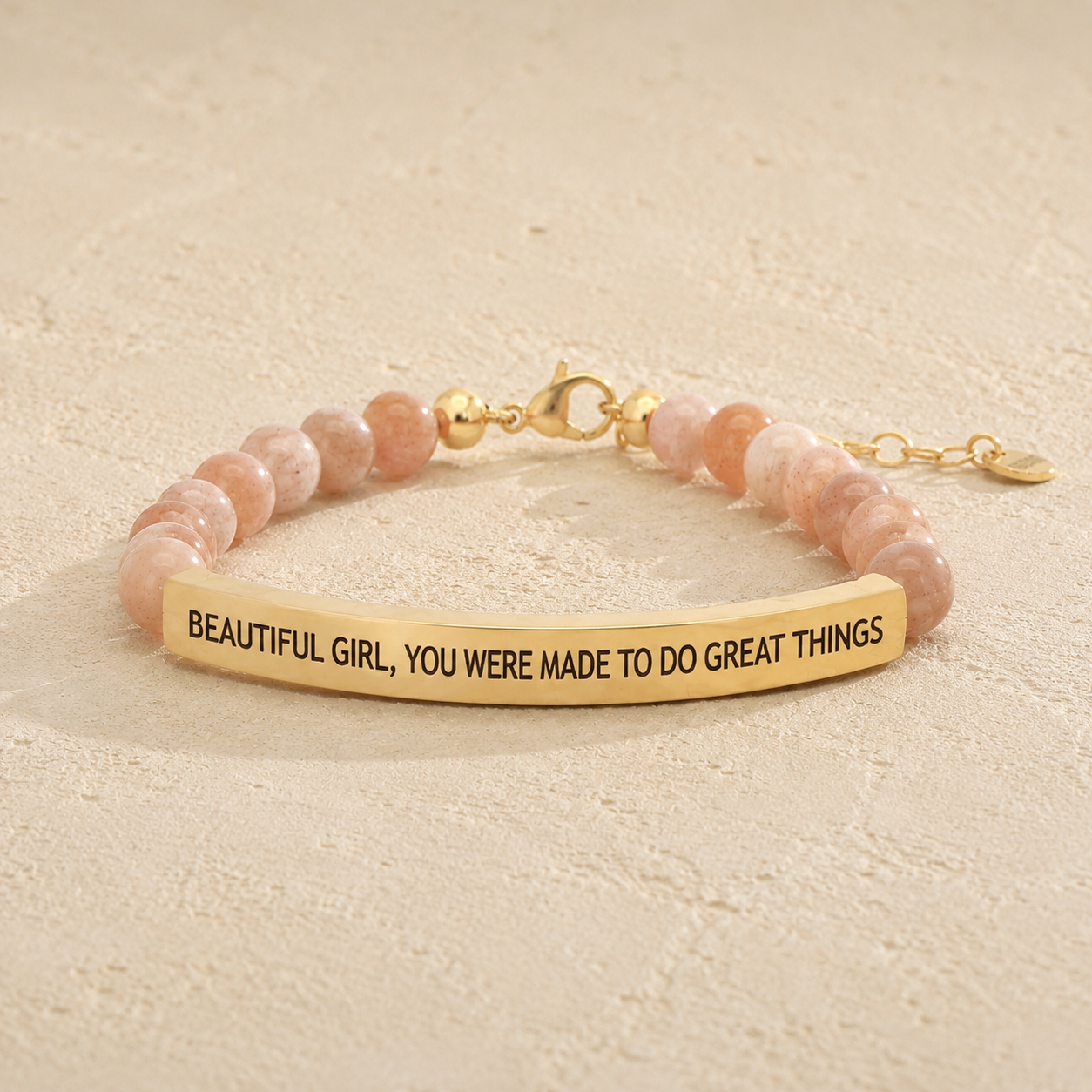 Beautiful Girl, You Were Made to Do Great Things" Engraved Bar Beaded Bracelet