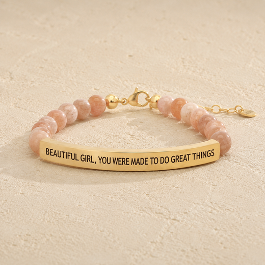 Beautiful Girl, You Were Made to Do Great Things" Engraved Bar Beaded Bracelet