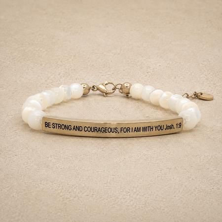 "Be Strong and Courageous For I Am With You Josh 1:9" Engraved Bar Beaded Bracelet