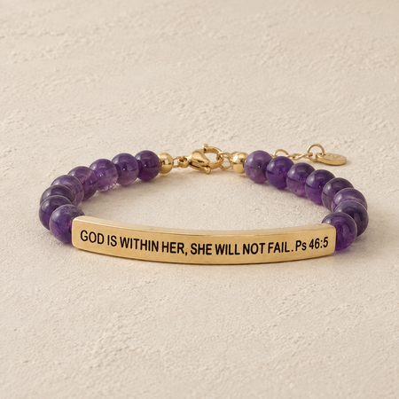 "God Is Within Her, She Will Not Fail Ps 46:5" Engraved Bar Beaded Bracelet