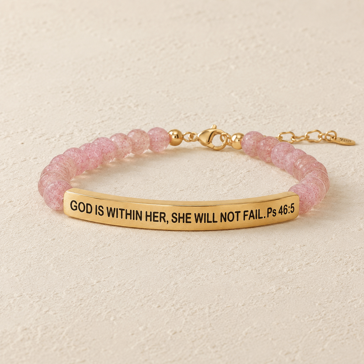 "God Is Within Her, She Will Not Fail Ps 46:5" Engraved Bar Beaded Bracelet