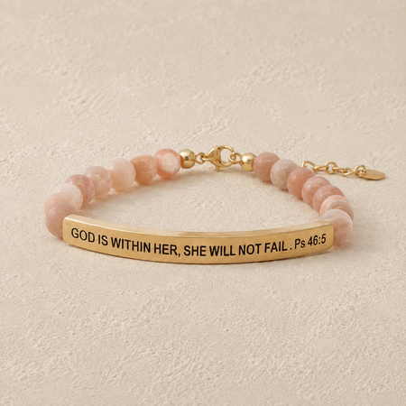 "God Is Within Her, She Will Not Fail Ps 46:5" Engraved Bar Beaded Bracelet