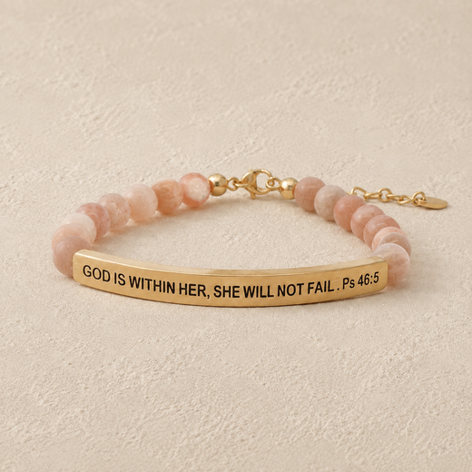"God Is Within Her, She Will Not Fail Ps 46:5" Engraved Bar Beaded Bracelet