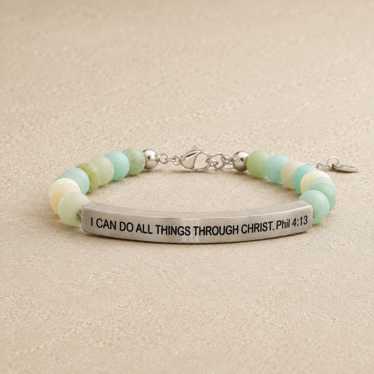 "I Can Do All Things Phil 4:13" Engraved Bar Beaded Bracelet