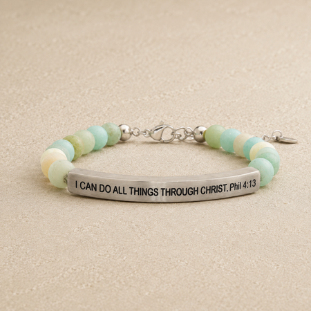 "I Can Do All Things Phil 4:13" Engraved Bar Beaded Bracelet