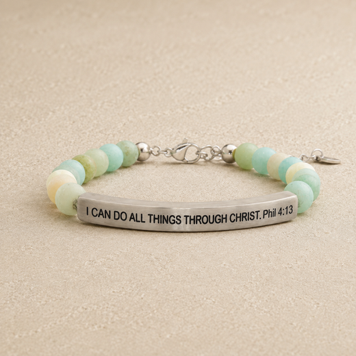 "I Can Do All Things Phil 4:13" Engraved Bar Beaded Bracelet