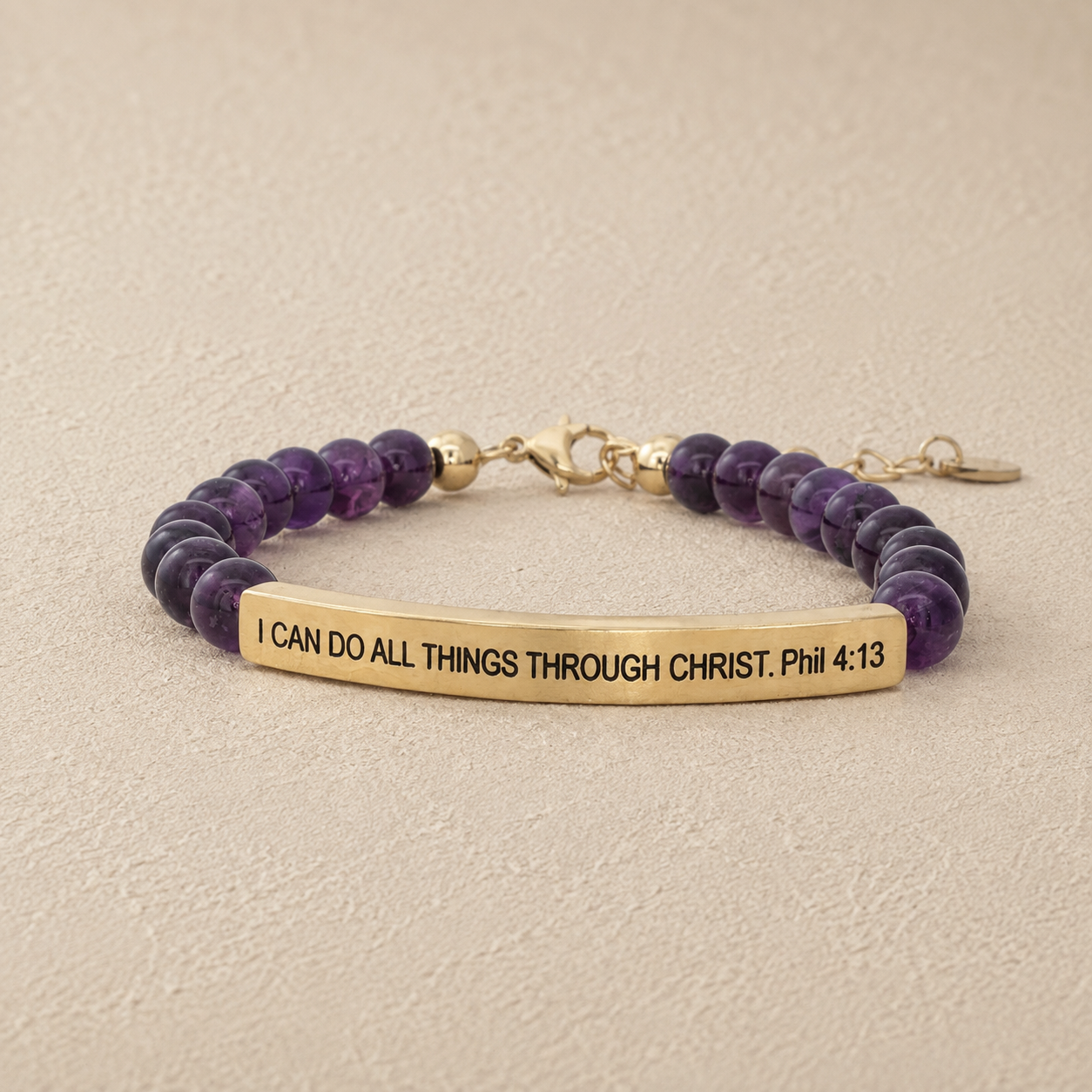 "I Can Do All Things Phil 4:13" Engraved Bar Beaded Bracelet