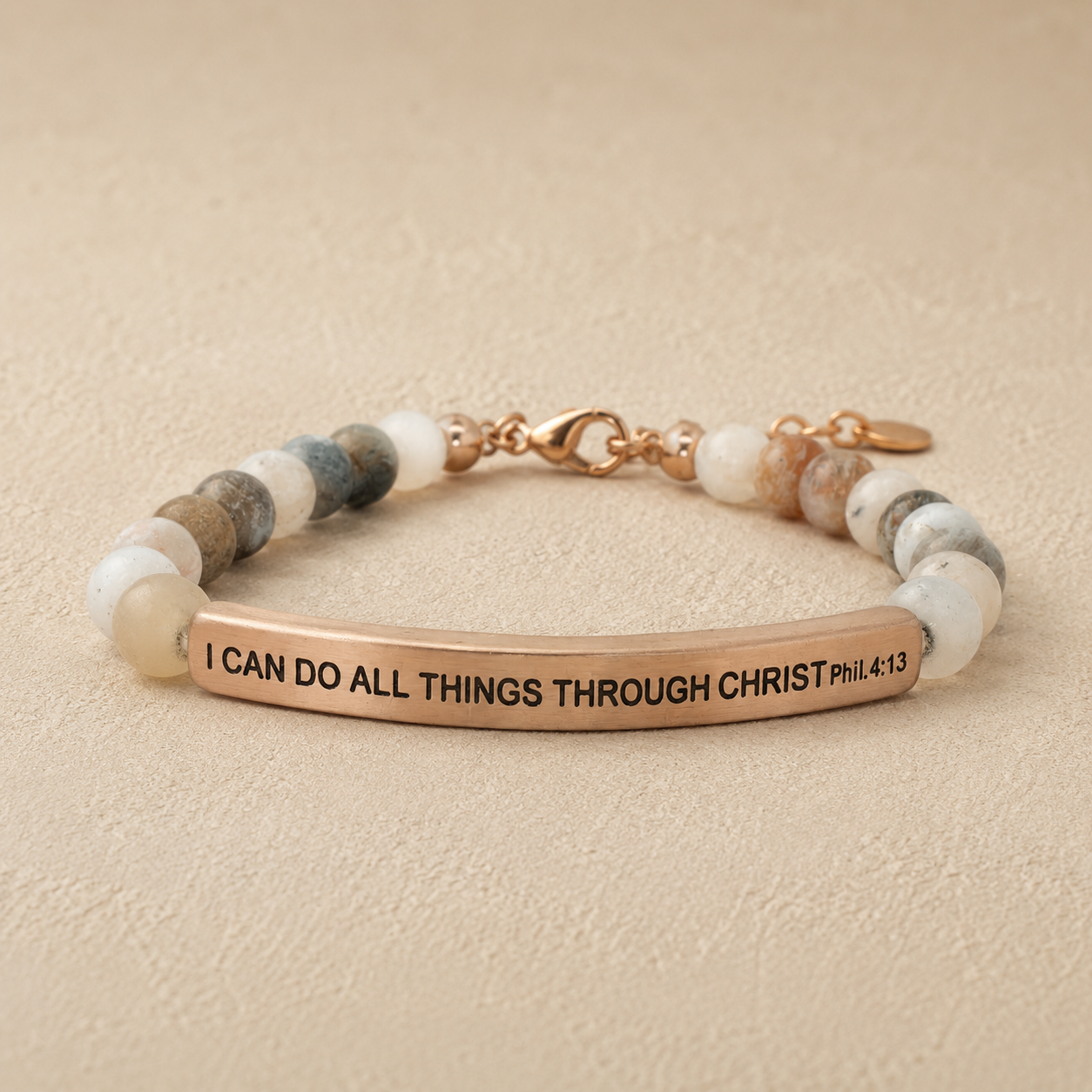 "I Can Do All Things Phil 4:13" Engraved Bar Beaded Bracelet