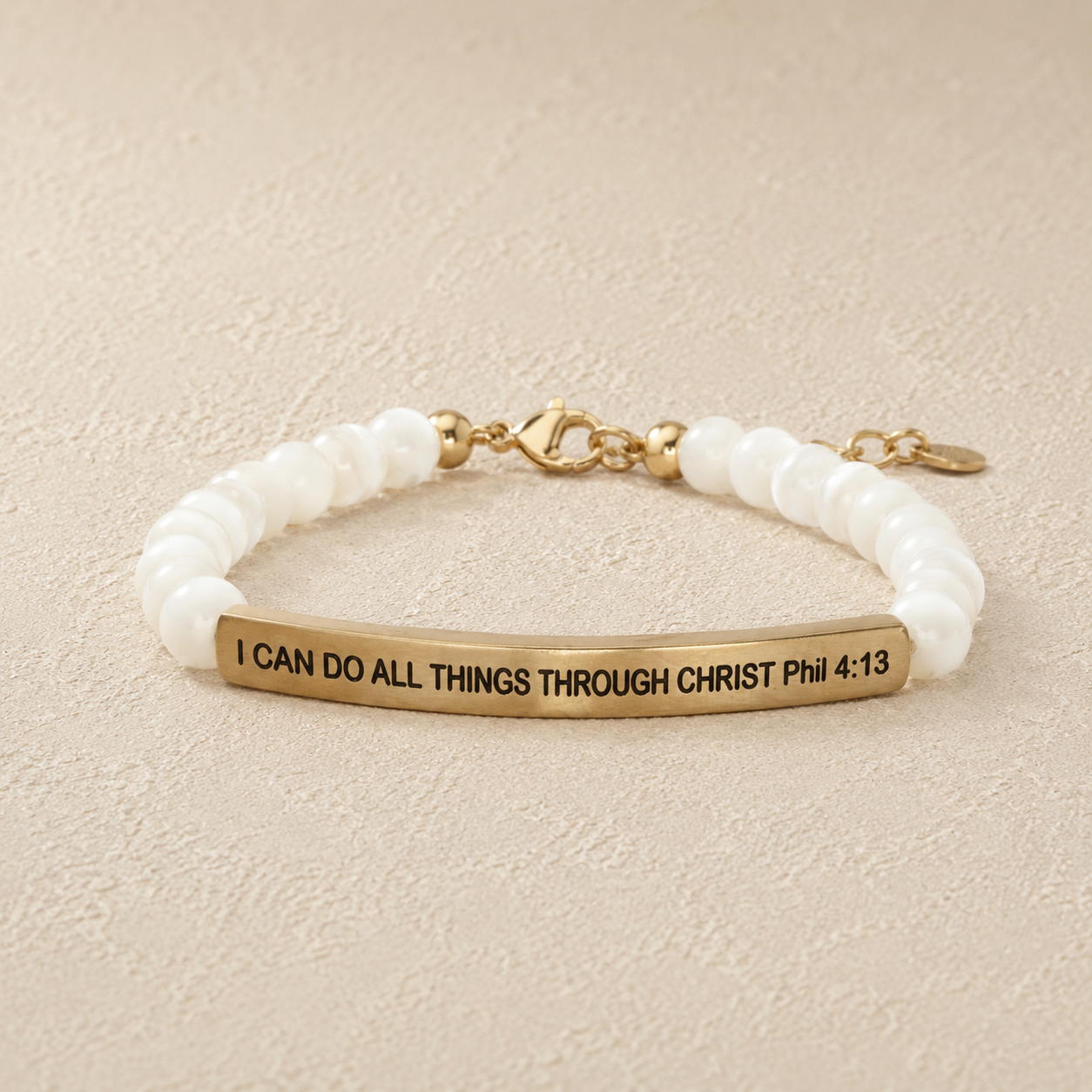 "I Can Do All Things Phil 4:13" Engraved Bar Beaded Bracelet