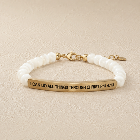 "I Can Do All Things Phil 4:13" Engraved Bar Beaded Bracelet