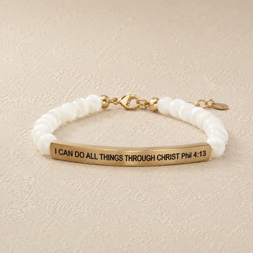 "I Can Do All Things Phil 4:13" Engraved Bar Beaded Bracelet