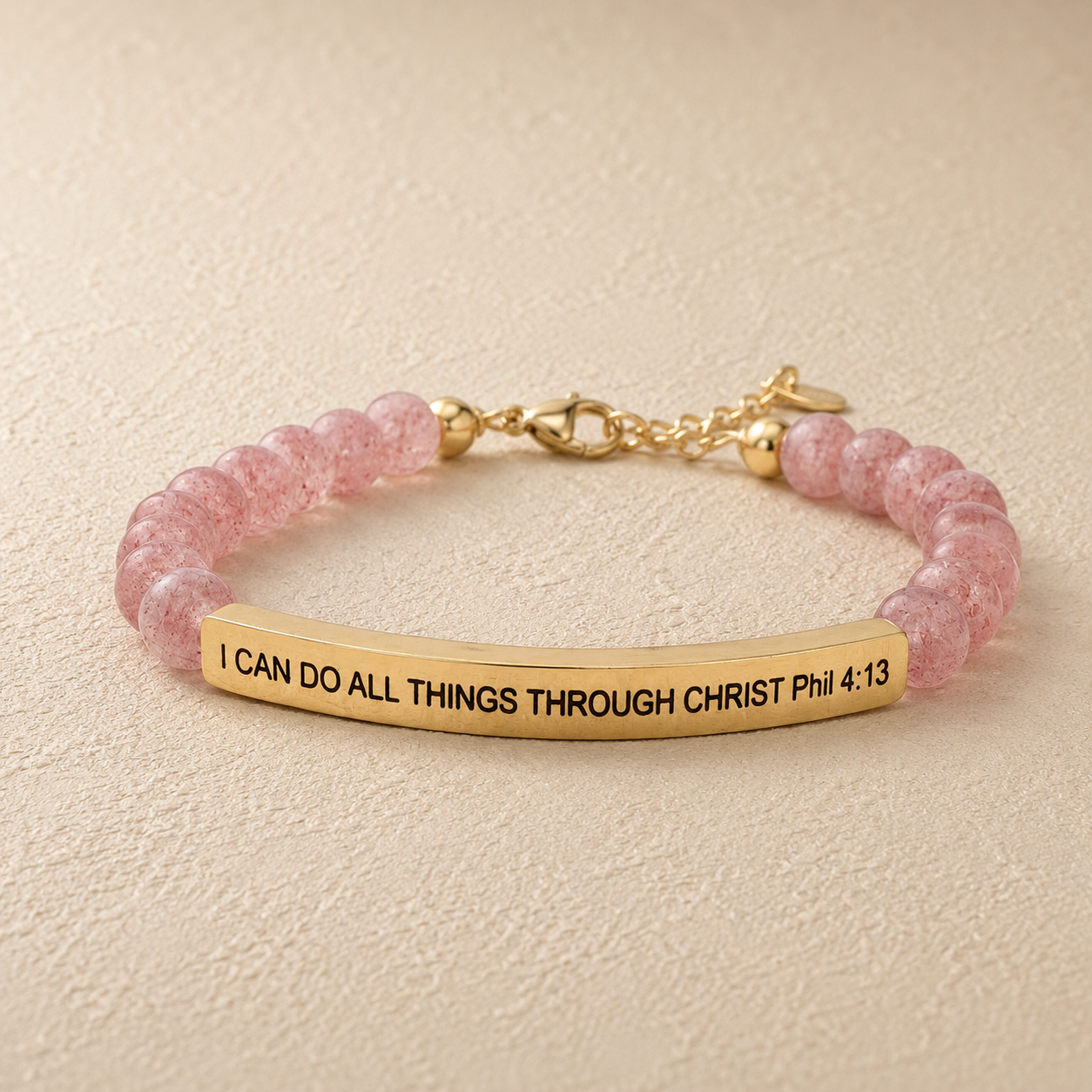 "I Can Do All Things Phil 4:13" Engraved Bar Beaded Bracelet