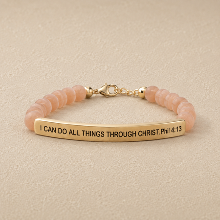 "I Can Do All Things Phil 4:13" Engraved Bar Beaded Bracelet
