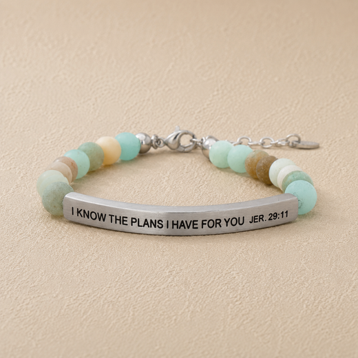 "I Know The Plans I Have For You Jer 29:11" Engraved Bar Beaded Bracelet