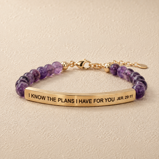 "I Know The Plans I Have For You Jer 29:11" Engraved Bar Beaded Bracelet