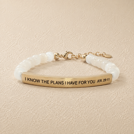 "I Know The Plans I Have For You Jer 29:11" Engraved Bar Beaded Bracelet