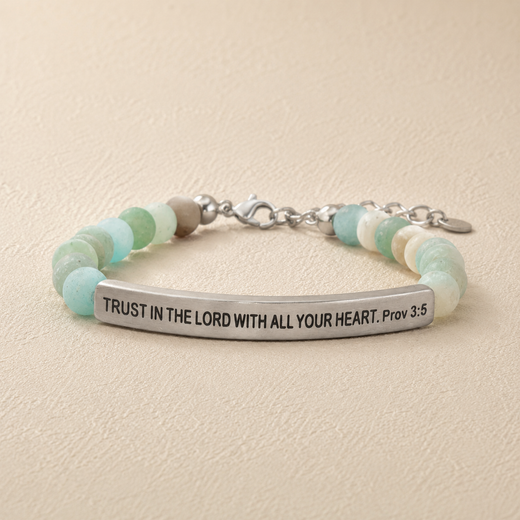 "Trust In The Lord With All Your Heart Prov 3:5" Engraved Bar Beaded Bracelet