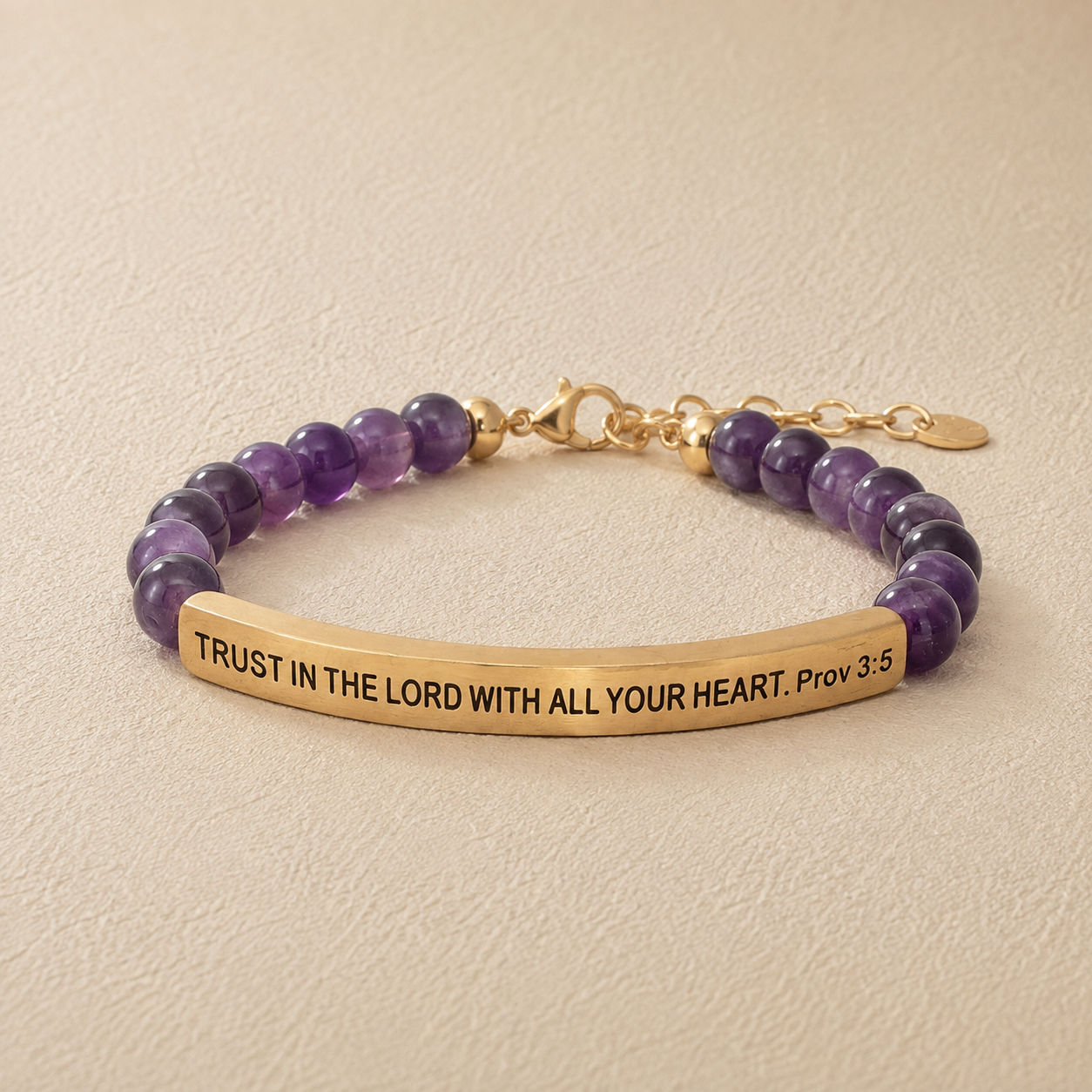 "Trust In The Lord With All Your Heart Prov 3:5" Engraved Bar Beaded Bracelet