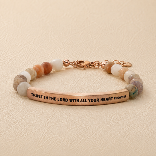 "Trust In The Lord With All Your Heart Prov 3:5" Engraved Bar Beaded Bracelet