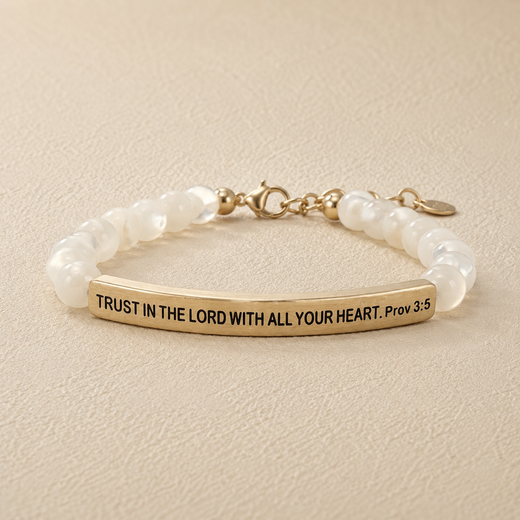 "Trust In The Lord With All Your Heart Prov 3:5" Engraved Bar Beaded Bracelet